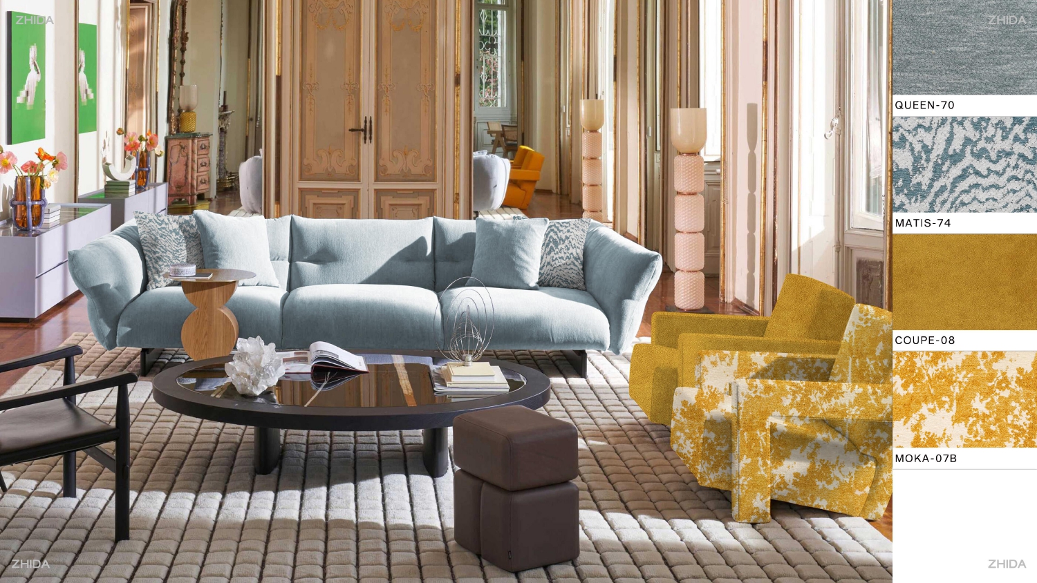 Peacock Blue Double Layer Mink Chenille French Old Money Quiet Luxury Sofa Upholstery Fabric
