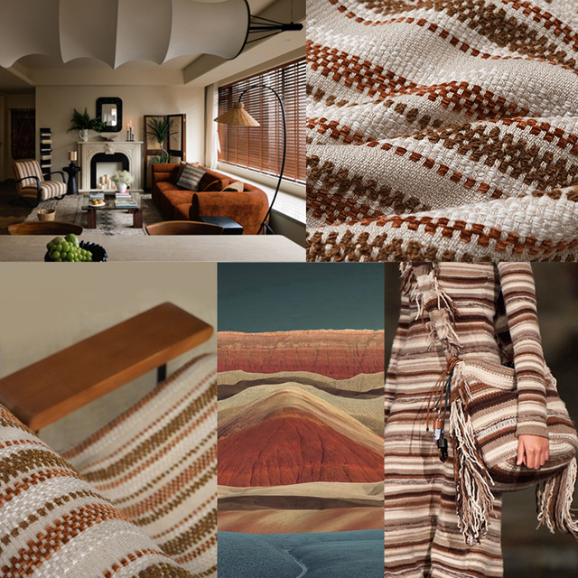 Vintage Style Bohemian Striped Woven Pattern Cotton&Linen Upholstery Fabric