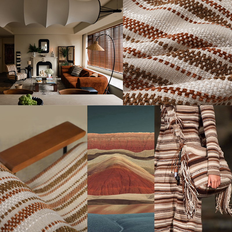Vintage Style Bohemian Striped Woven Pattern Cotton&Linen Upholstery Fabric
