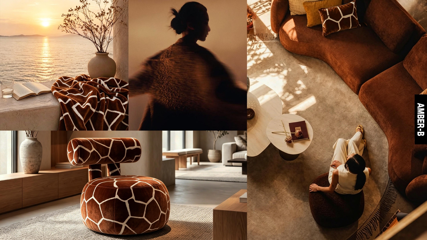 Amber Brown Deer Geometric Pattern Chenille Old Money Quiet Luxury Sofa Upholstery Fabric