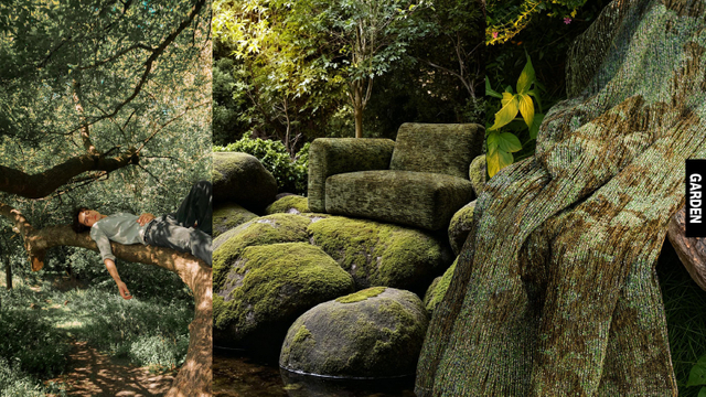 Forest Moss Textured Jacquard Fabric, Earth Tone Natural Wabi Sabi Upholstery Fabric GARDEN