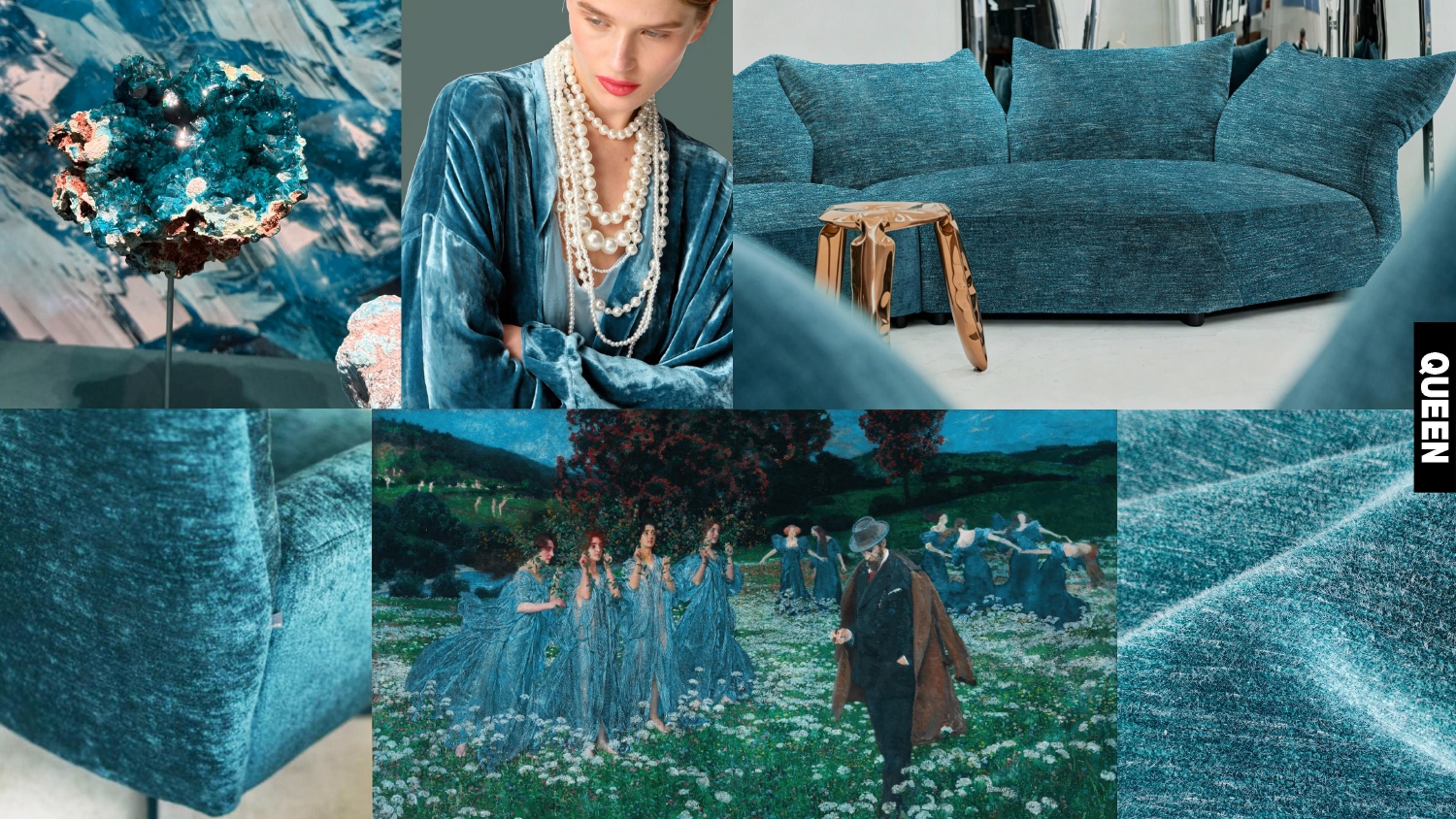 Peacock Blue Double Layer Mink Chenille French Old Money Quiet Luxury Sofa Upholstery Fabric