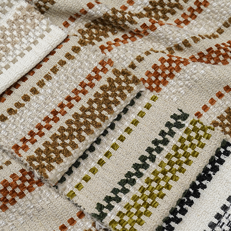 Vintage Style Bohemian Striped Woven Pattern Cotton&Linen Upholstery Fabric