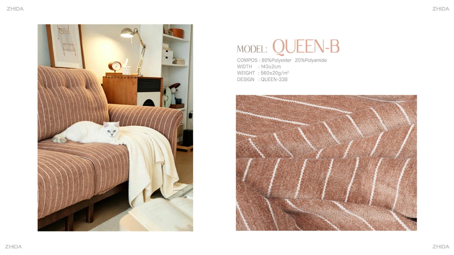 Warm Terracotta Subtle Stripe Mink Chenille Old Money Quiet Luxury Sofa Upholstery Fabric