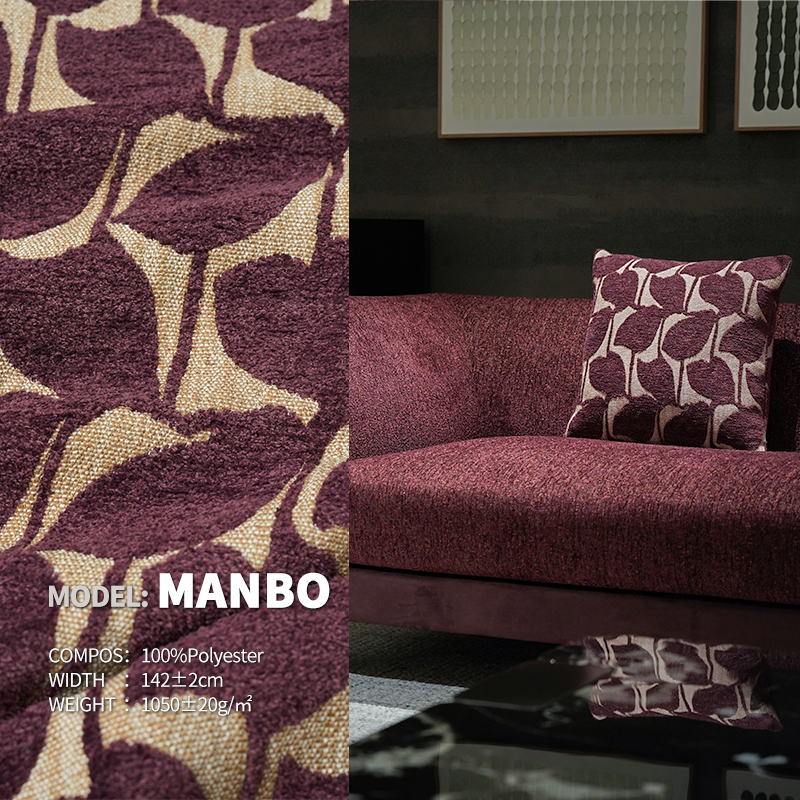Simple and Elegant Pattern Eucalyptus Leaves Chenille Jacquard Upholstery Fabric